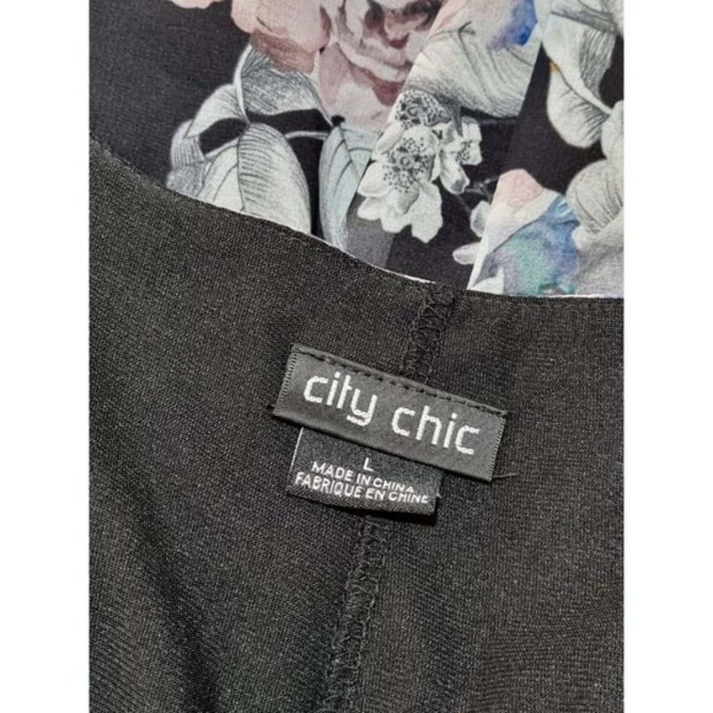 CITY CHIC Black Floral Womens V-Neck Flutter Sleeve Midi Dress - Size L - Picture 5 of 6